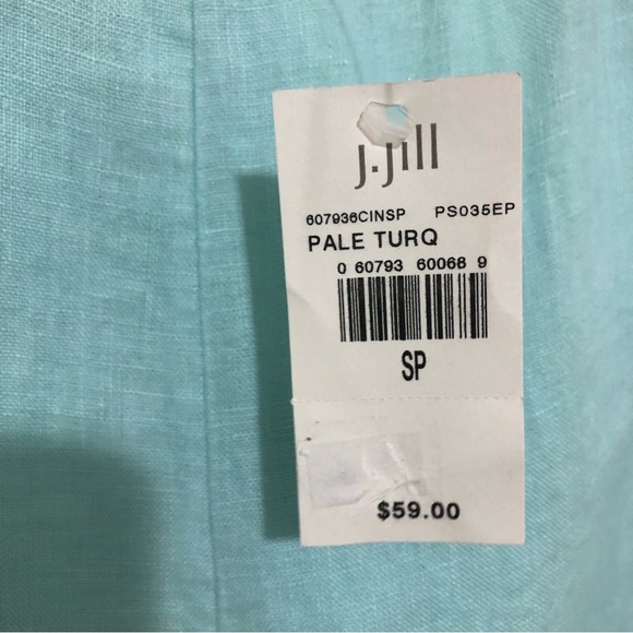 J. Jill Pale Turquoise Linen Trouser Elastic Waistband Pants - Picture 7 of 8